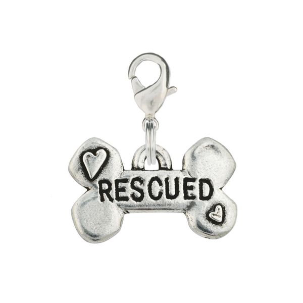 Hand Stamped Pewter Rescued Bone Dog Charm